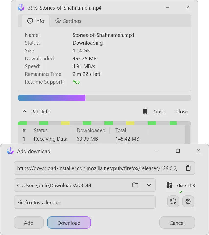 محیط کاربری AB Download Manager - دانلود منیجر رایگان